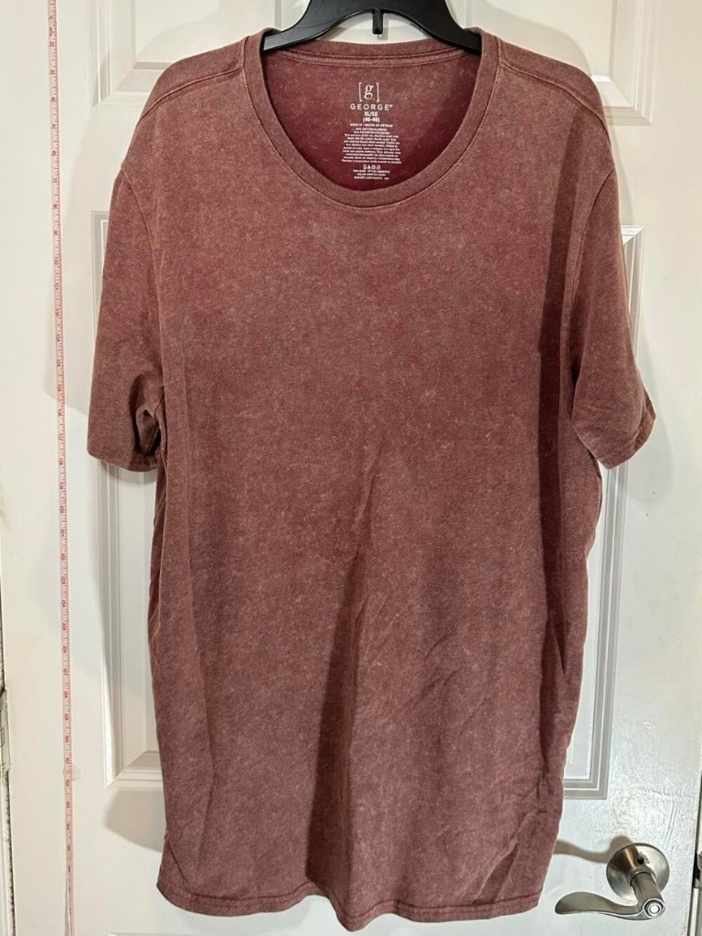 George Mens Maroon Wash Acid Wash T-Shirt Crew Neck Short Sleeve XL 46-48